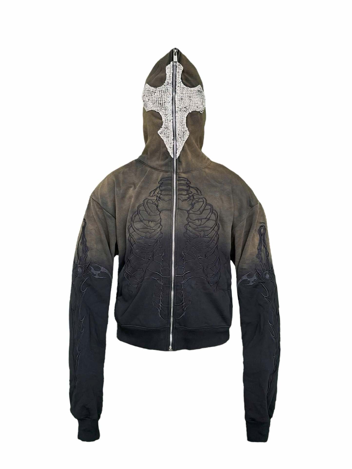 Skeleton Knight Hoodie - Brown DIY Washed