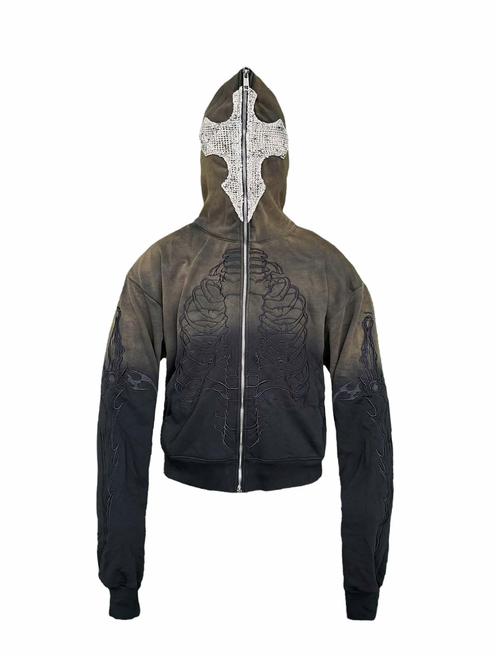 Skeleton Knight Hoodie - Brown DIY Washed