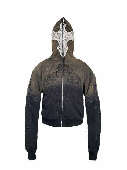 Skeleton Knight Hoodie - Brown DIY Washed