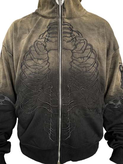 Skeleton Knight Hoodie - Brown DIY Washed