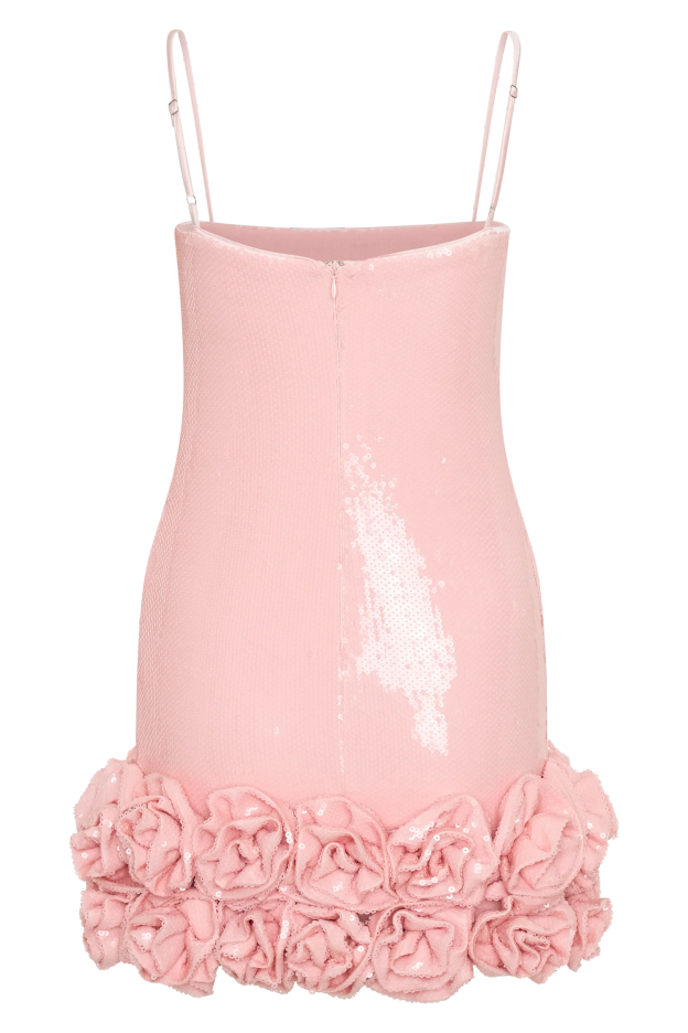Faye Sequin Flower Mini Dress - Pale Pink