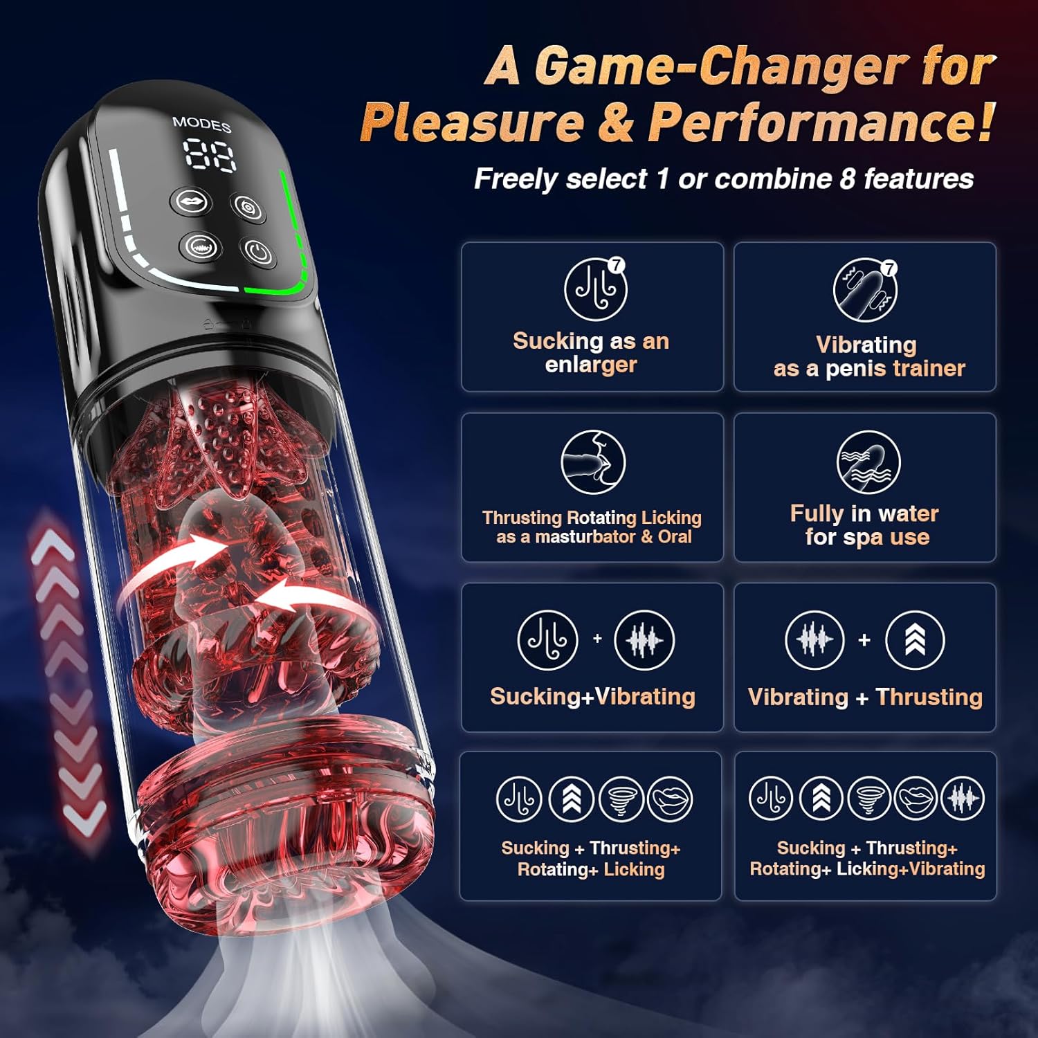 Male Masturbator Penis Pump - Male Sex Toys for Men Sex Toy Pocket Pussies 7 Thrusting Rotating Vibrating Sucking Licking Stroker Adult Toys Vacuum Pumps & Enlargers LCD with APP