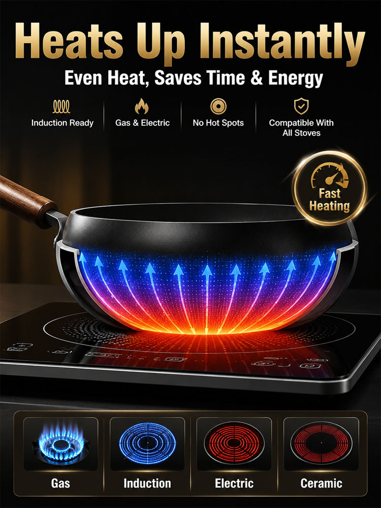 [100th Anniversary Flash Sale]Tsubame-Sanjo Masterpiece: Hand-Hammered Japanese Wok - 100% Toxin-Free & Natural Non-Stick 🇯🇵🍳80% OFF Artisan Iron Wok + FREE Rosewood Spatula & Lid 🎁📉