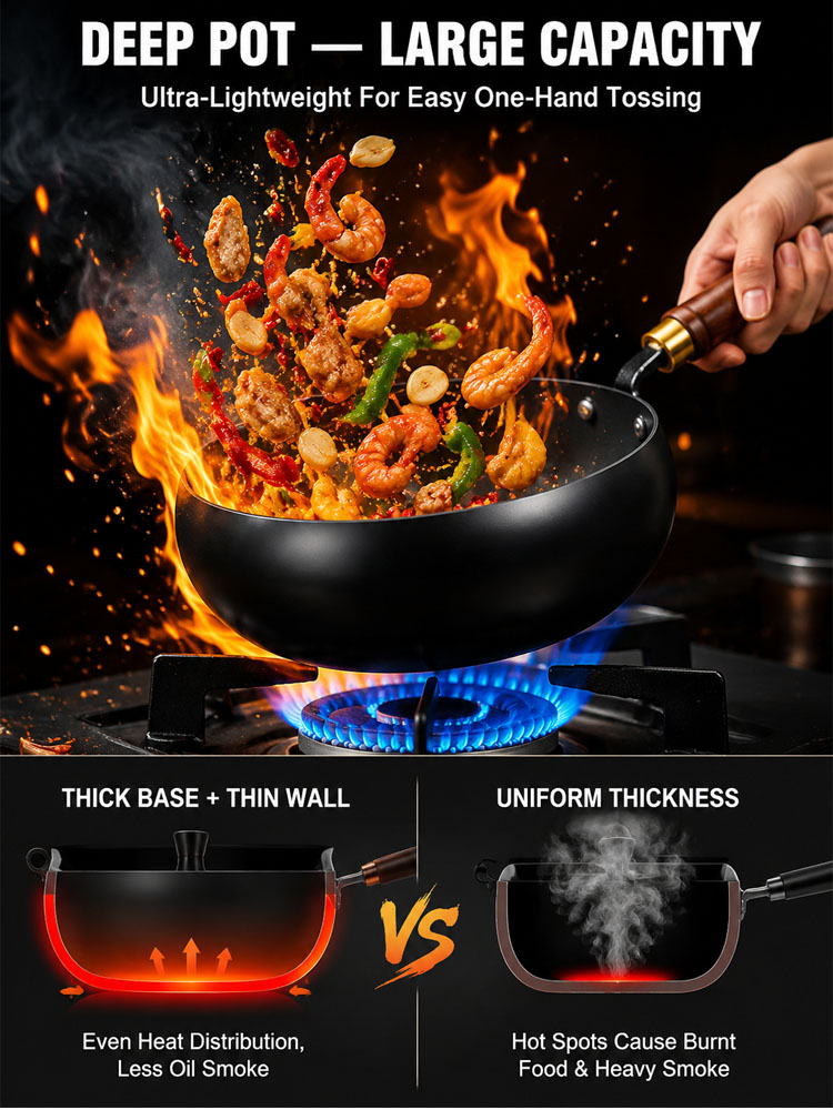 [100th Anniversary Flash Sale]Tsubame-Sanjo Masterpiece: Hand-Hammered Japanese Wok - 100% Toxin-Free & Natural Non-Stick 🇯🇵🍳80% OFF Artisan Iron Wok + FREE Rosewood Spatula & Lid 🎁📉