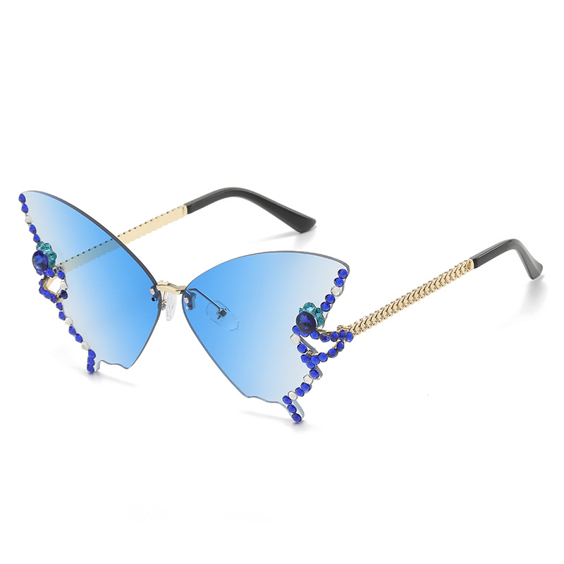 Rhinestone Butterfly Rimless Slim Sunglasses