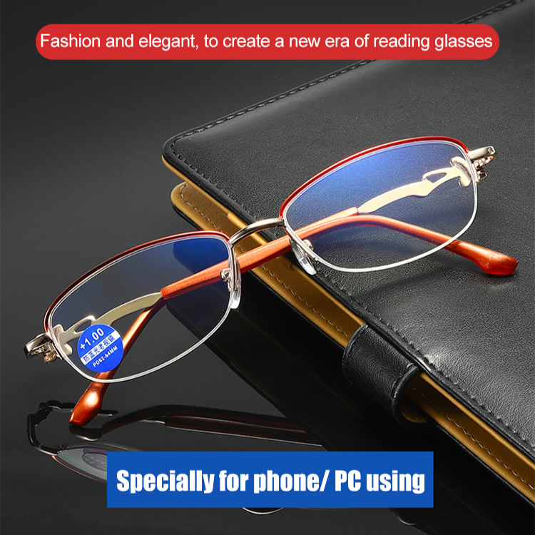 Anti-blue light fashionable half-frame ladies‘ reading glasses