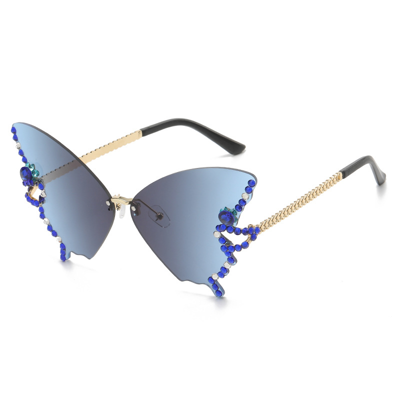Rhinestone Butterfly Rimless Slim Sunglasses