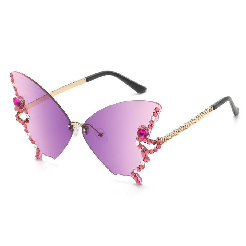 Rhinestone Butterfly Rimless Slim Sunglasses