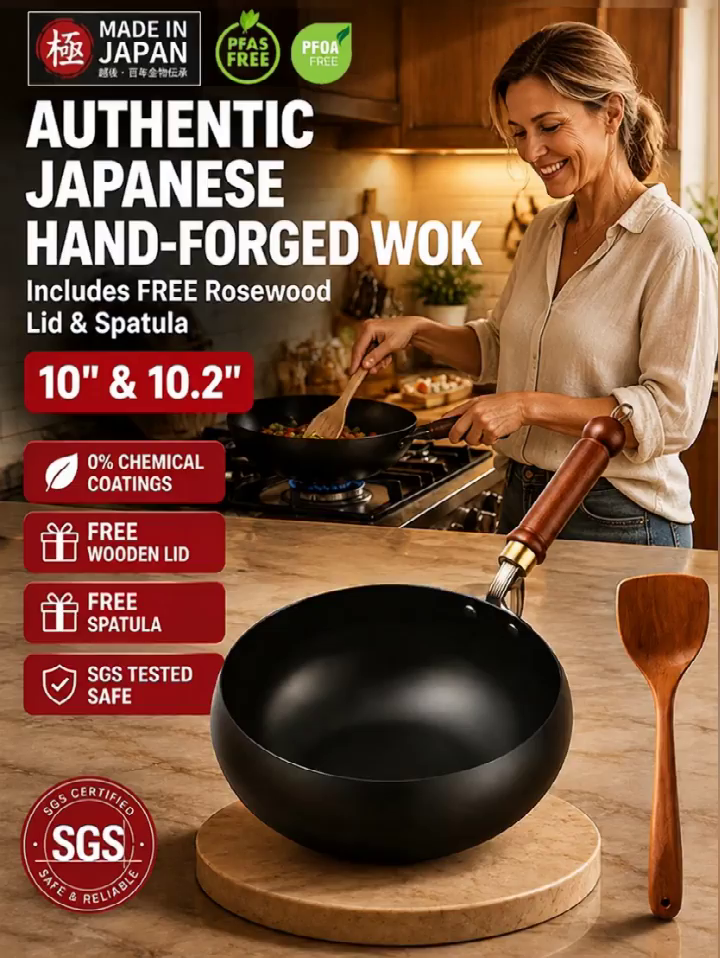 [A Century of Japanese Yanagawa-Sanjo Masterpieces] Physically Non-Stick Cast Iron Wok | SG Certified · Zero Harmful Substances | 7.5x Better Heat Conductivity · Saves on Gas Bills · Lasts 20 Years ✨