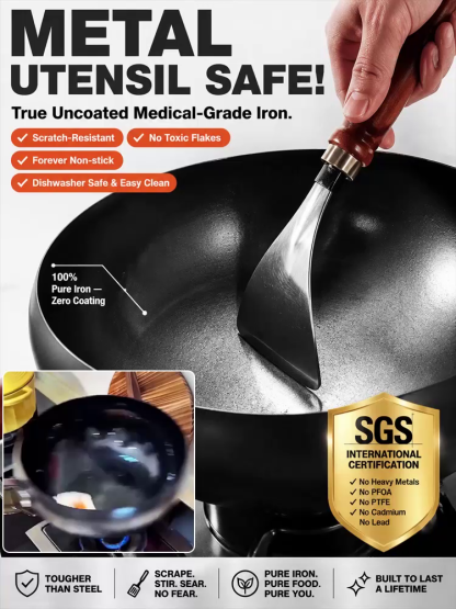 [100th Anniversary Flash Sale]Tsubame-Sanjo Masterpiece: Hand-Hammered Japanese Wok - 100% Toxin-Free & Natural Non-Stick 🇯🇵🍳80% OFF Artisan Iron Wok + FREE Rosewood Spatula & Lid 🎁📉