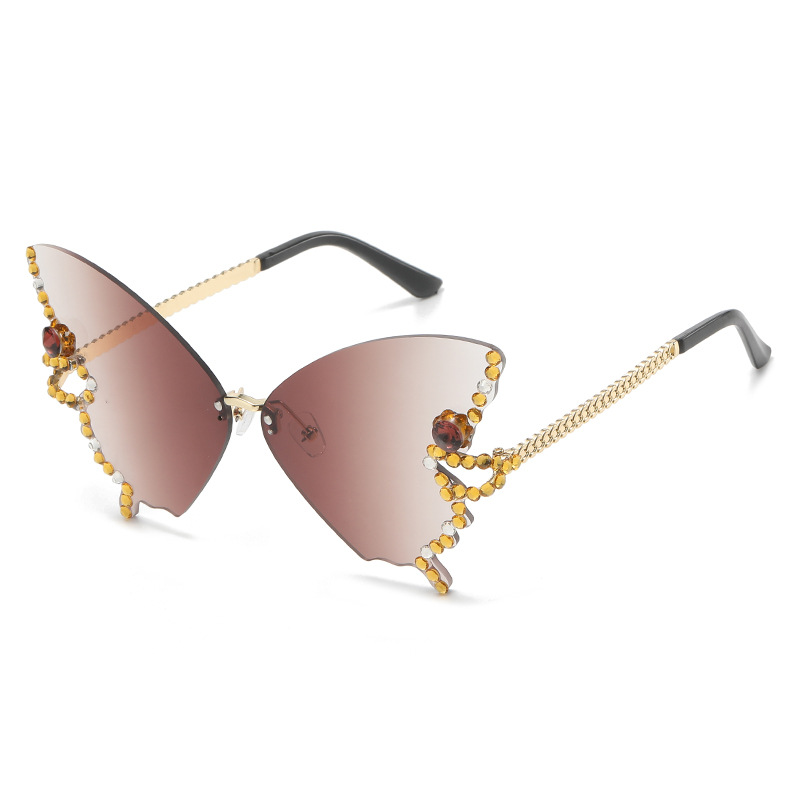 Rhinestone Butterfly Rimless Slim Sunglasses