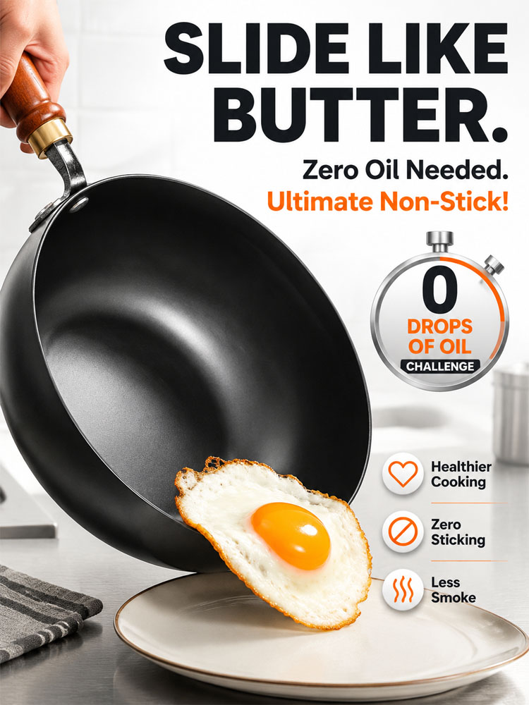 [100th Anniversary Flash Sale]Tsubame-Sanjo Masterpiece: Hand-Hammered Japanese Wok - 100% Toxin-Free & Natural Non-Stick 🇯🇵🍳80% OFF Artisan Iron Wok + FREE Rosewood Spatula & Lid 🎁📉
