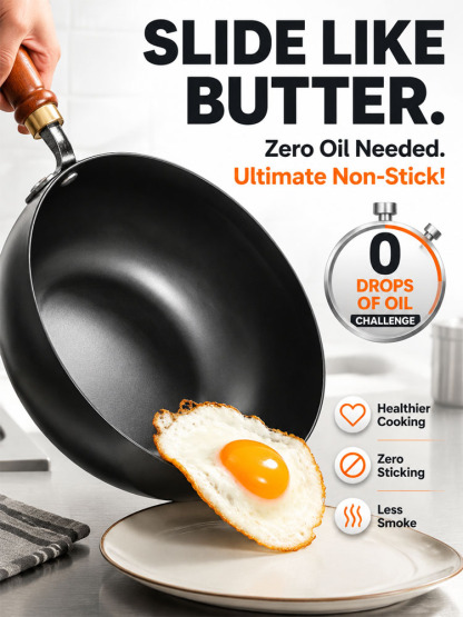 [100th Anniversary Flash Sale]Tsubame-Sanjo Masterpiece: Hand-Hammered Japanese Wok - 100% Toxin-Free & Natural Non-Stick 🇯🇵🍳80% OFF Artisan Iron Wok + FREE Rosewood Spatula & Lid 🎁📉