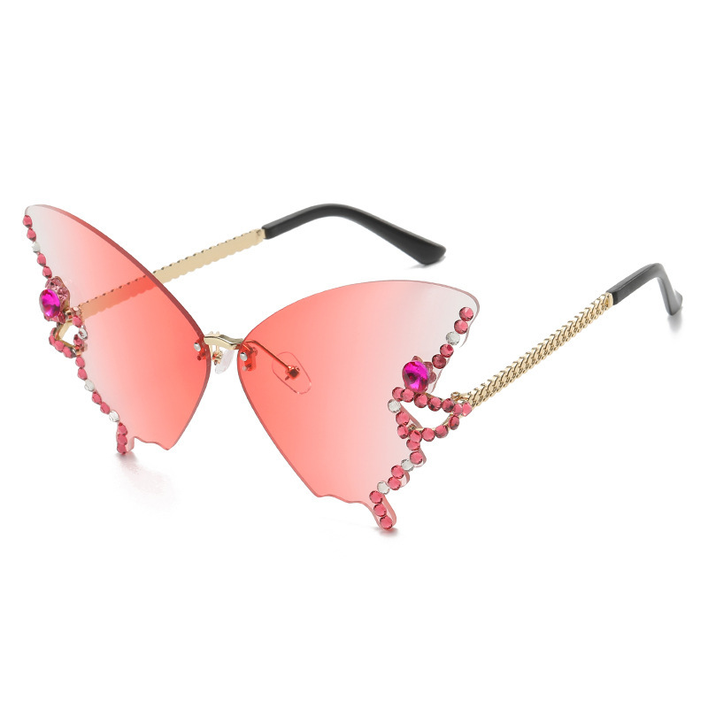 Rhinestone Butterfly Rimless Slim Sunglasses