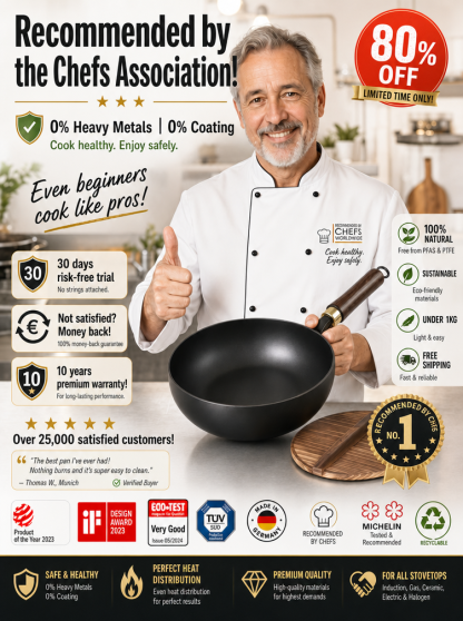 [A Century of Japanese Yanagawa-Sanjo Masterpieces] Physically Non-Stick Cast Iron Wok | SG Certified · Zero Harmful Substances | 7.5x Better Heat Conductivity · Saves on Gas Bills · Lasts 20 Years ✨
