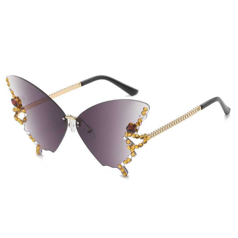 Rhinestone Butterfly Rimless Slim Sunglasses