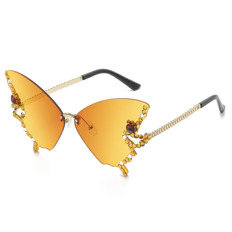 Rhinestone Butterfly Rimless Slim Sunglasses