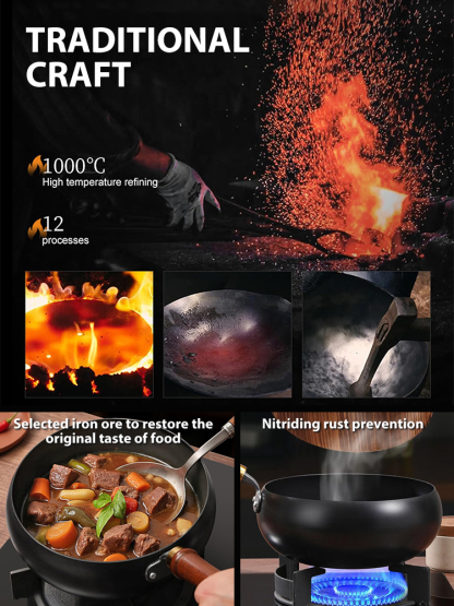 [A Century of Japanese Yanagawa-Sanjo Masterpieces] Physically Non-Stick Cast Iron Wok | SG Certified · Zero Harmful Substances | 7.5x Better Heat Conductivity · Saves on Gas Bills · Lasts 20 Years ✨