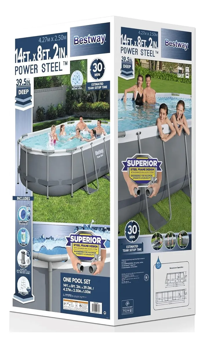 Alberca estructural ovalada Bestway 56622 con capacidad de 7250 litros de 4.27m de largo x 2.5m de ancho con Bomba y Escalera