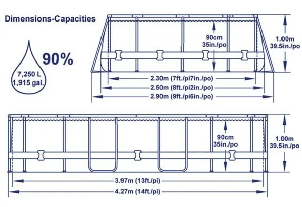 Alberca estructural ovalada Bestway 56622 con capacidad de 7250 litros de 4.27m de largo x 2.5m de ancho con Bomba y Escalera