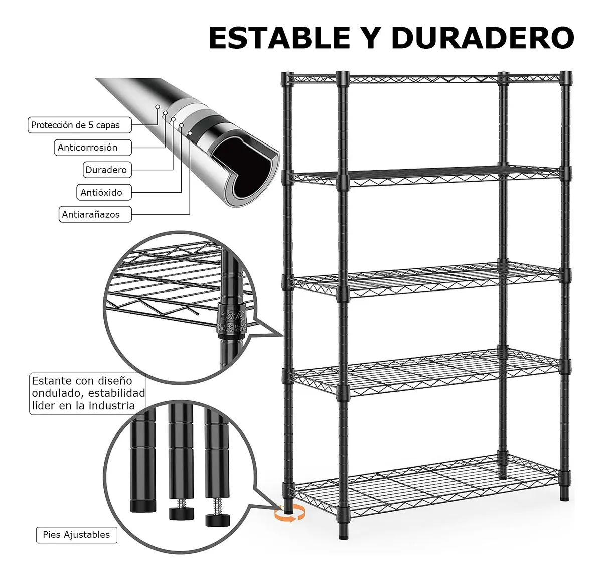 Estante Organizador Metálico De 5 Niveles De Cocina Baño