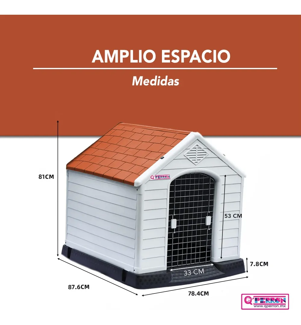Casa Para Perro Q Perrón Mediana Con Puerta Y Teja Color Beige
