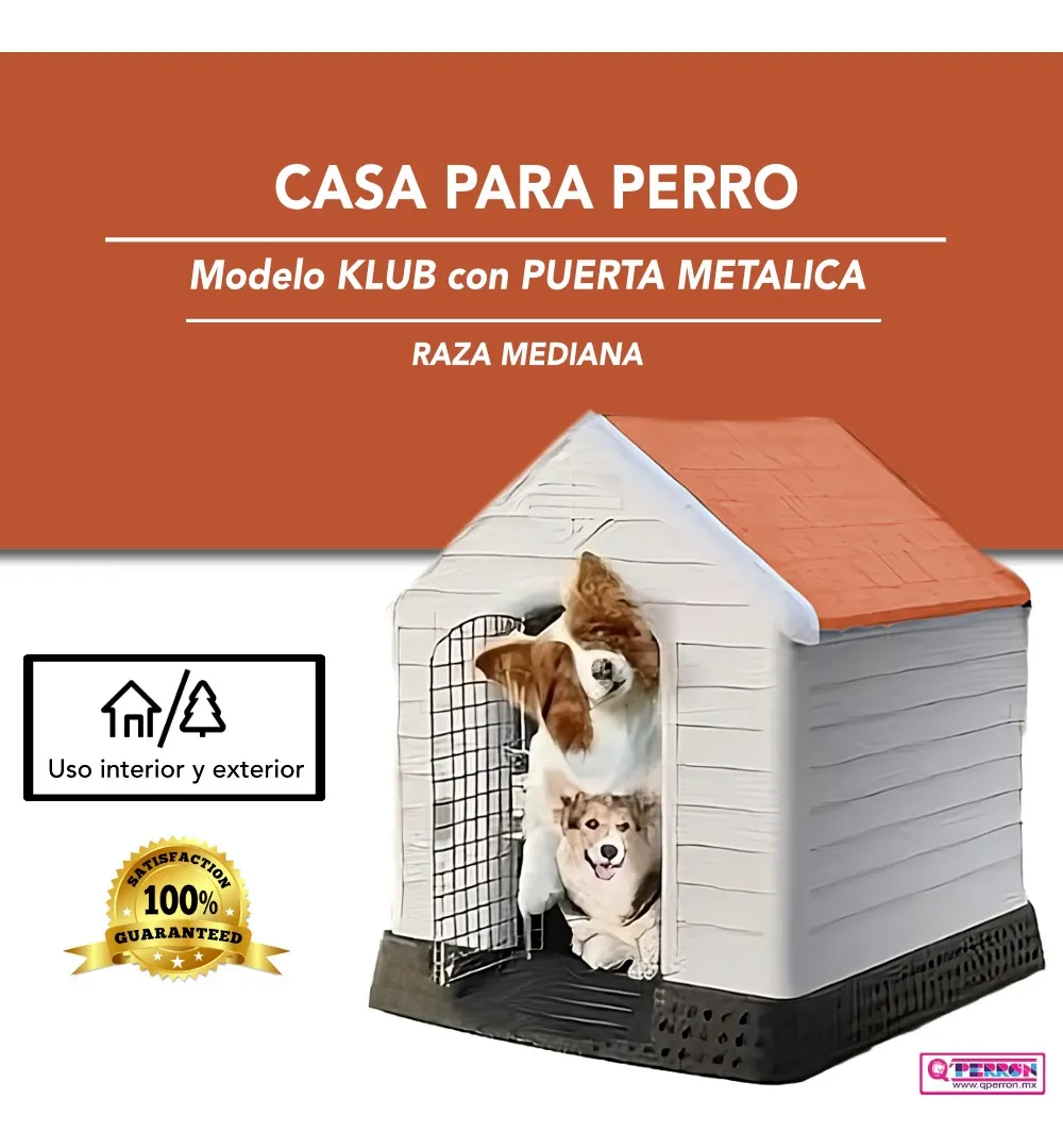 Casa Para Perro Q Perrón Mediana Con Puerta Y Teja Color Beige