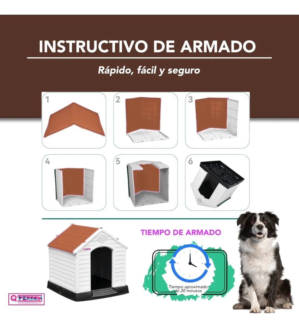 Casa Para Perro Q Perrón Mediana Con Puerta Y Teja Color Beige