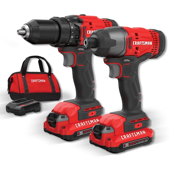 CRAFTSMAN V20 Kit combinado de herramientas eléctricas de 2 herramientas de 20 voltios máx. con estuche blando (2 baterías incluidas y cargador incluido)