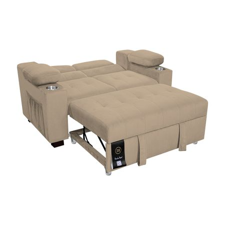 Sofá Cama Baltimore con Porta Vasos y Bolsillos Laterales 2 plz Gris Claro