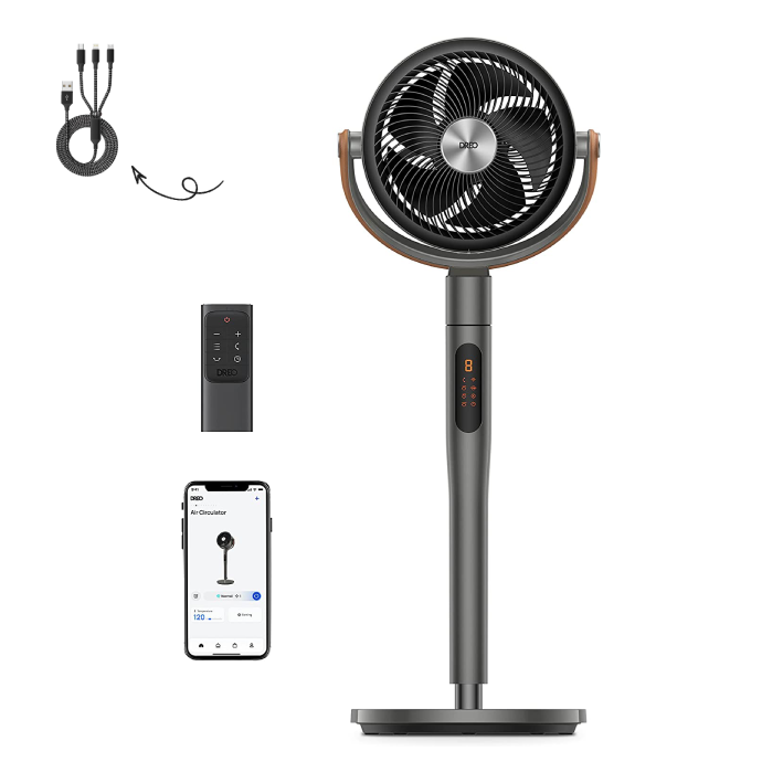 Dreo Pedestal Fan with Remote, PolyFan 513S, 43'' Quiet Standing Fan for Home Bedroom, 120°+105° Smart Oscillating Floor Fans with Wi-Fi/Voice Control, Works with Alexa/Google, 6 Modes, 8 Speeds