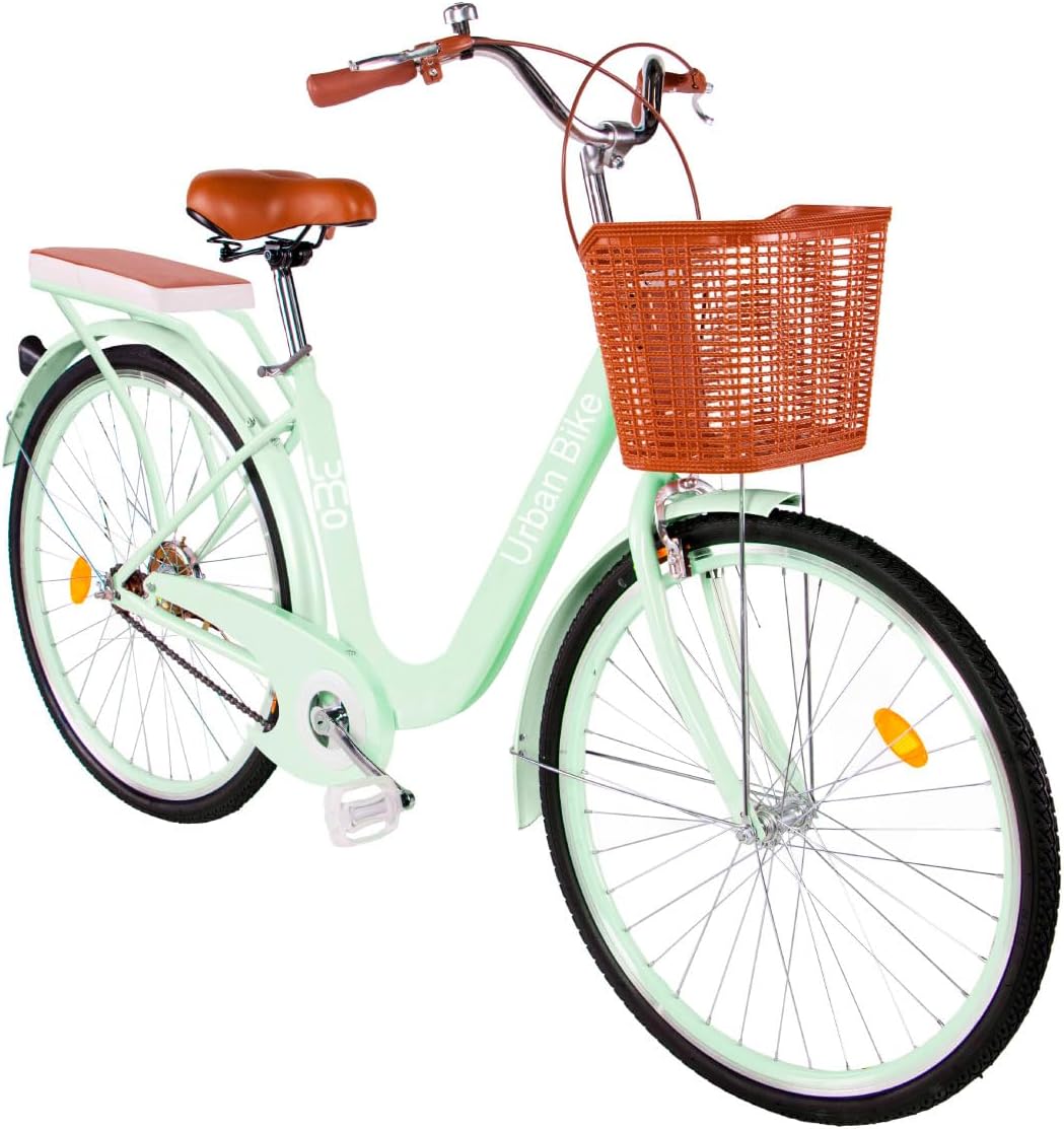 LUMO HOME Bicicleta Urbana Retro, Bicicleta Rodada 26, Marco y Estructura de Acero con Canasta para Bicicleta, Diseño Clásico Vintage, Pie de Apoyo, Bicicleta Adulto