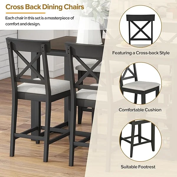 Juego de mesa de comedor de altura de mostrador con 4 sillas