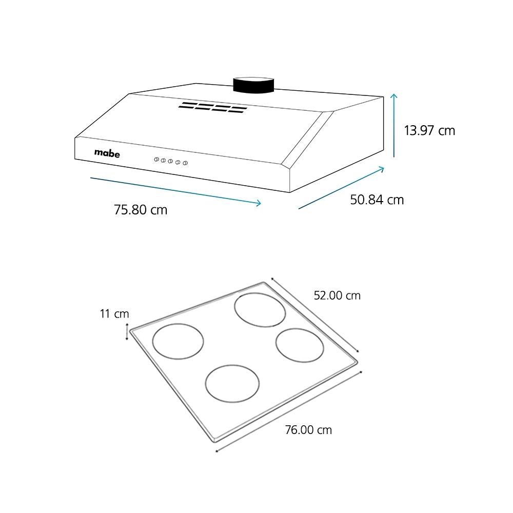 Combo Mabe Parrilla 76 cm con Campana PM76CMP76SX0 Acero