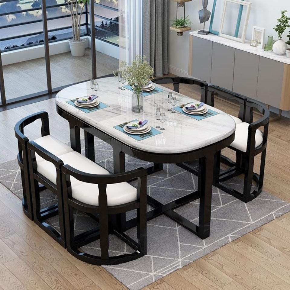 Combinación de mesa de comedor y silla de mármol, mesa de comedor de madera maciza creativa minimalista moderna para el hogar para 6 personas