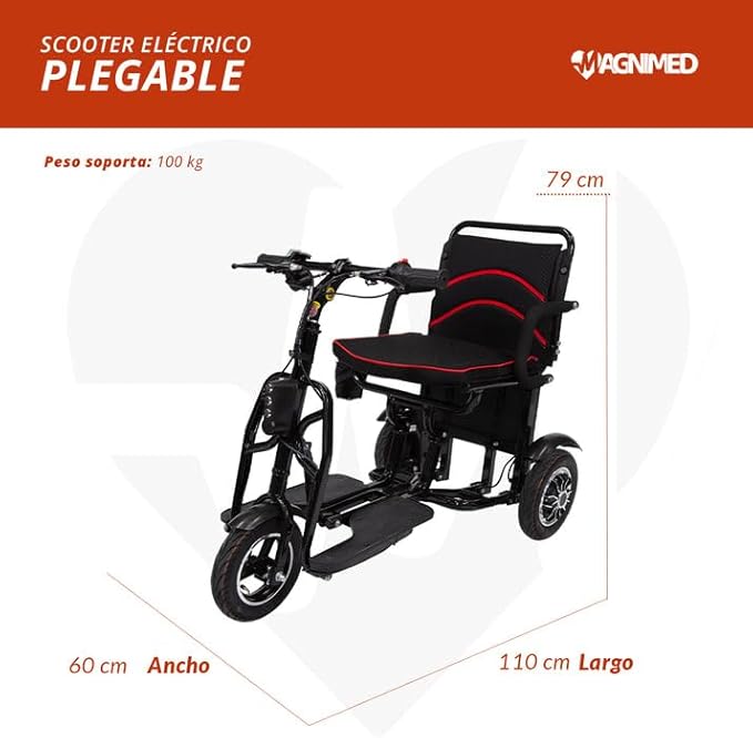 Silla De Ruedas Electrica Scooter Plegable | Facil transporte, Luces delanteras, Botón de control de avance y retroceso, Soporta 100 Kg-Muñeca