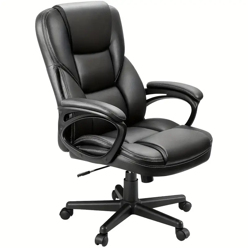 1 ud Silla Ejecutiva Ergo - Lujoso Cuero Sintético, Reposabrazos Ajustables, Soporte Lumbar, Giro de 360°, Función de Inclinación 90°-120°, Altura Ajustable 17.2"-21.2", Respaldo de 24.8", Acabado Negro Elegante