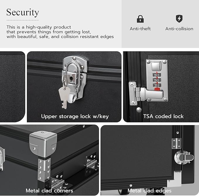 Icoget - computadora portátil para uñas, mesa plegable de manicura con rueda, estuche de maquillaje para enseñanza de uñas, 2 estuches para carros de cosméticos de computadora, color negro