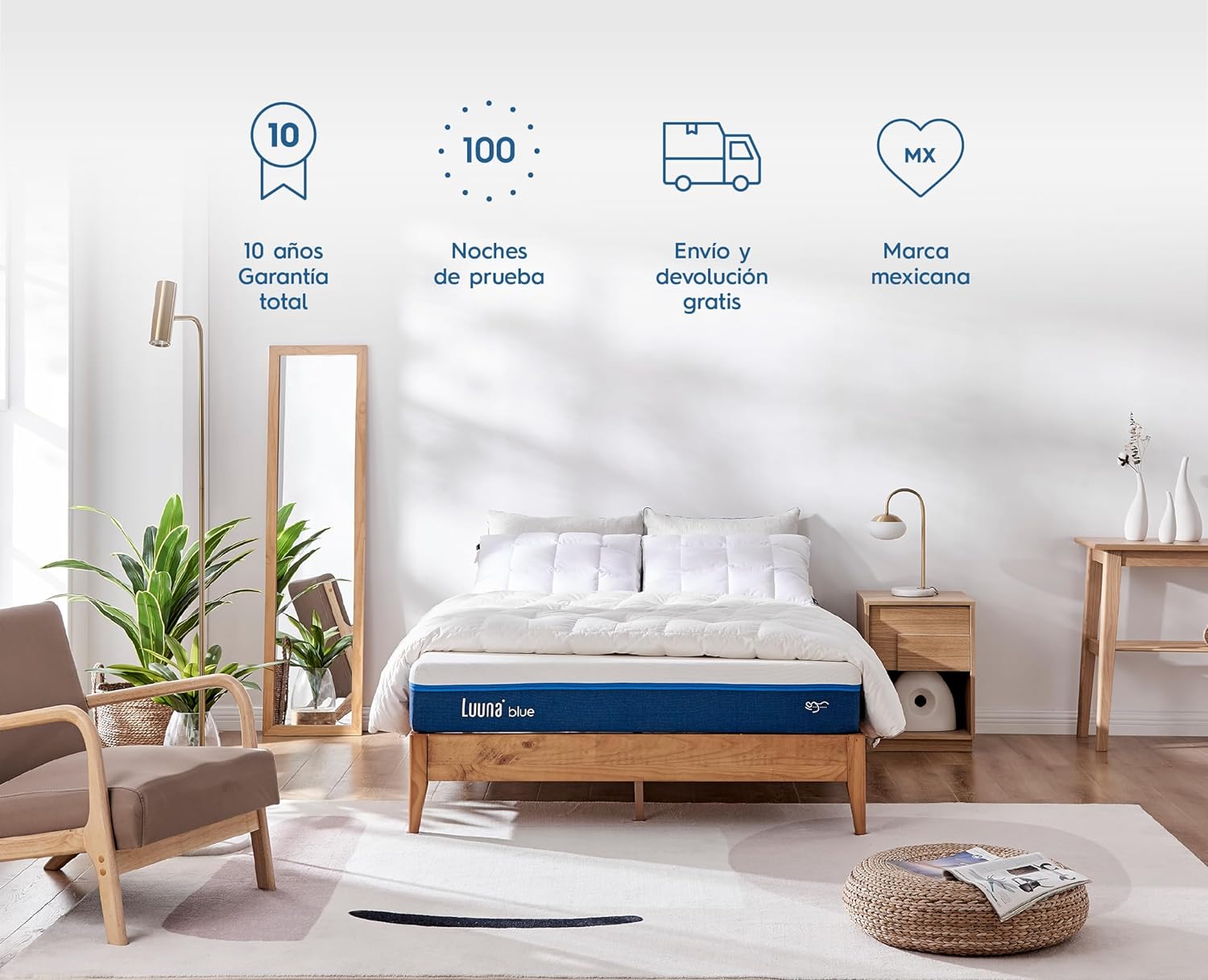 Luuna Colchón Blue Individual, Espumas certificadas, Hecho en México, 3 Capas de Espuma, Memory Foam, Durabilidad, Colchón en Caja