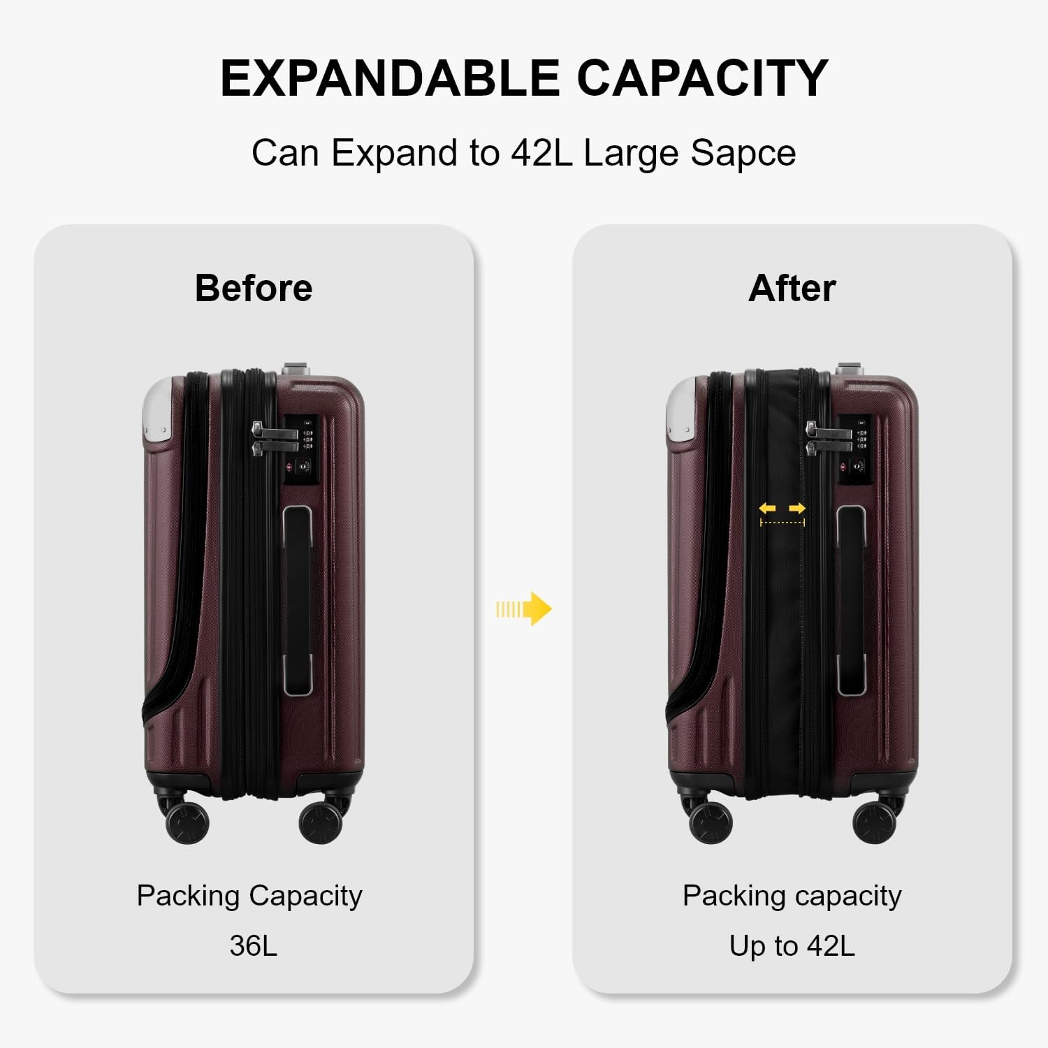 LEVEL8 Grace Maletas de Viaje, 20" Equipaje Expandible, Maletas de Mano con Bolsillo Frontal, con Ruedas Spinner y Cerradura Tsa, Gris