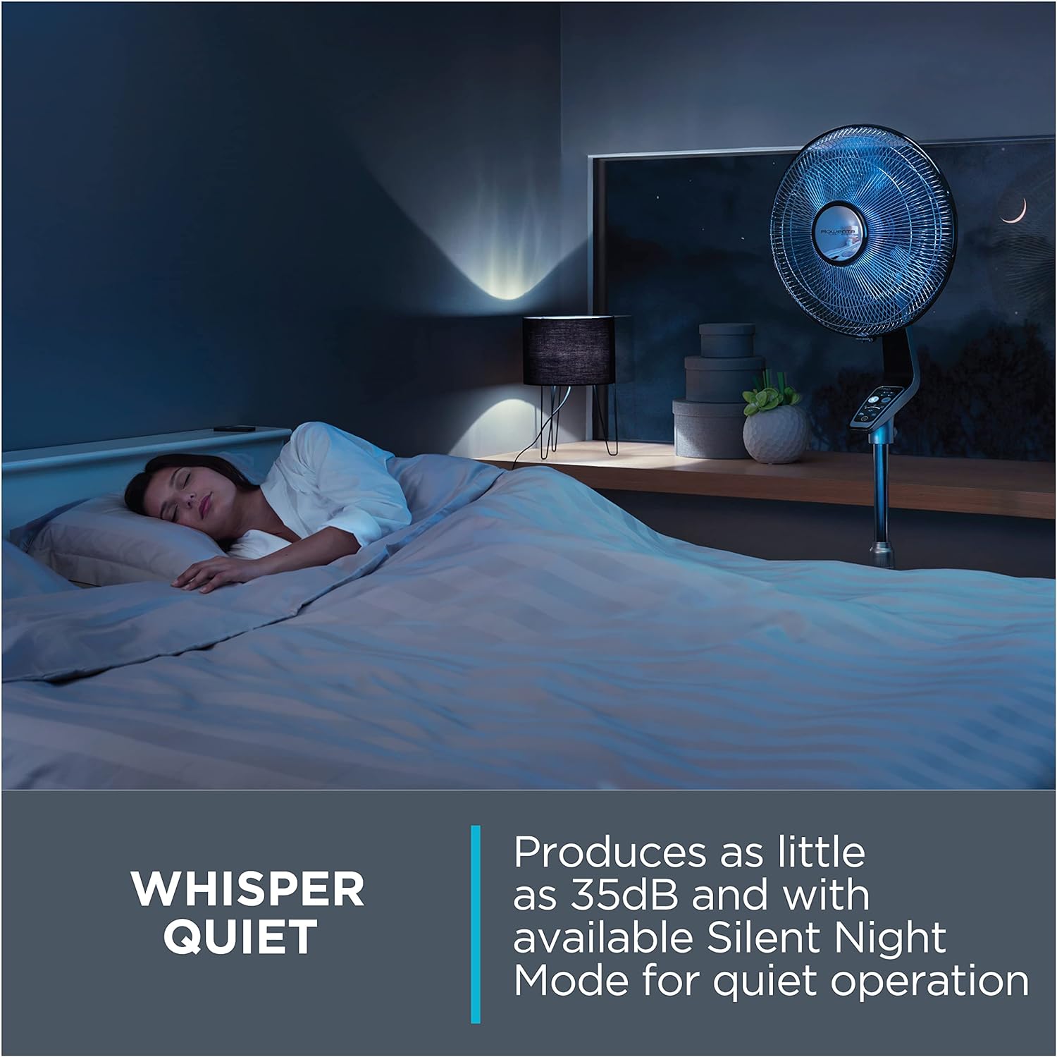 Rowenta Turbo Silence Standing Floor Fan with Remote 53 Inches Ultra Quiet Fan Oscillating, Portable, 5 Speeds, Indoor, Refresh Up to 23-Feet VU5670,Silver