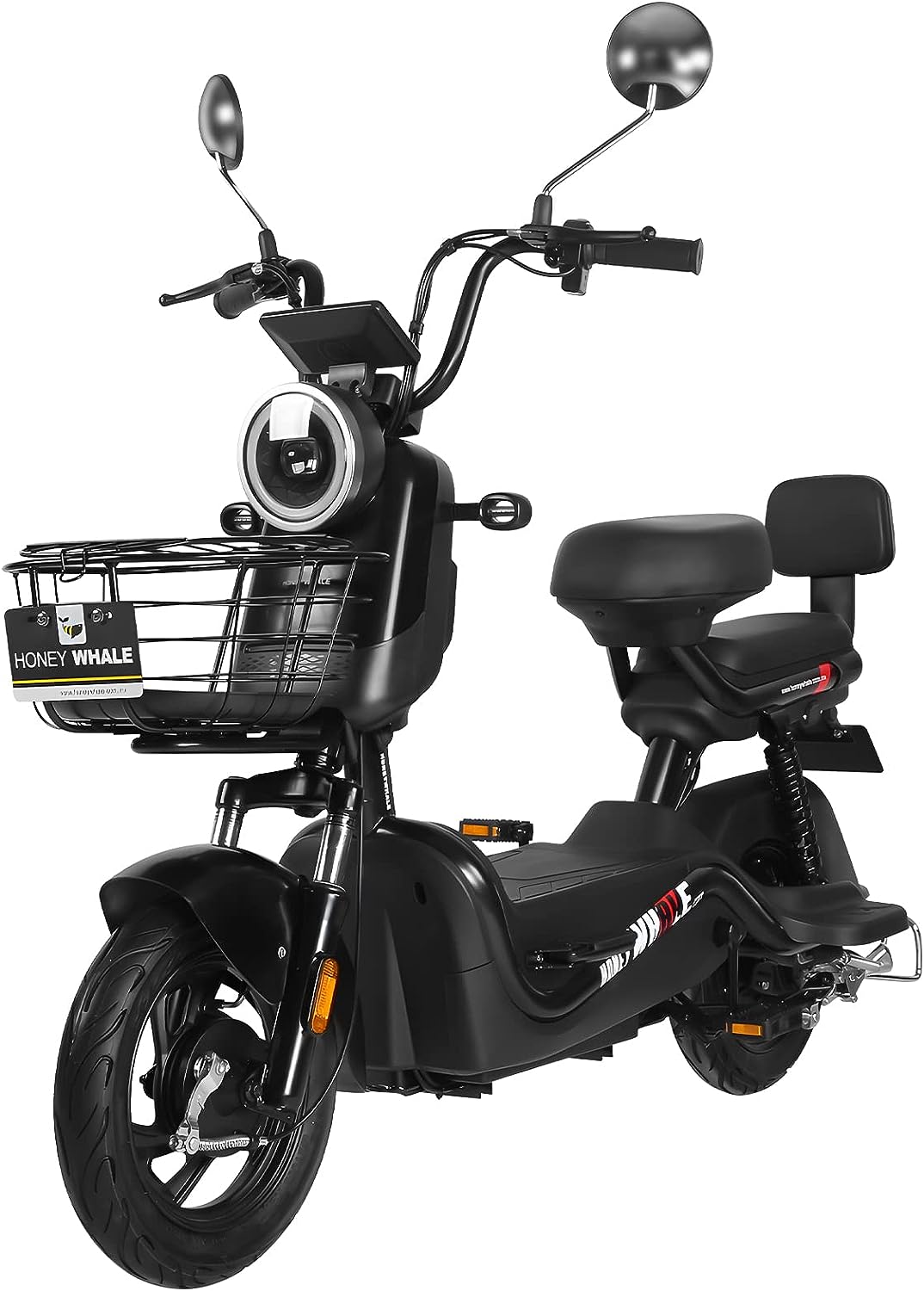 HONEYWHALE U3s Bicicleta eléctrica para adultos, bicicleta eléctrica con alarma, motor máximo 650W, velocidad máxima 31KM/H, autónoma 55-60KM, batería de gran capacidad 20AH, dos asientos----luces de coche