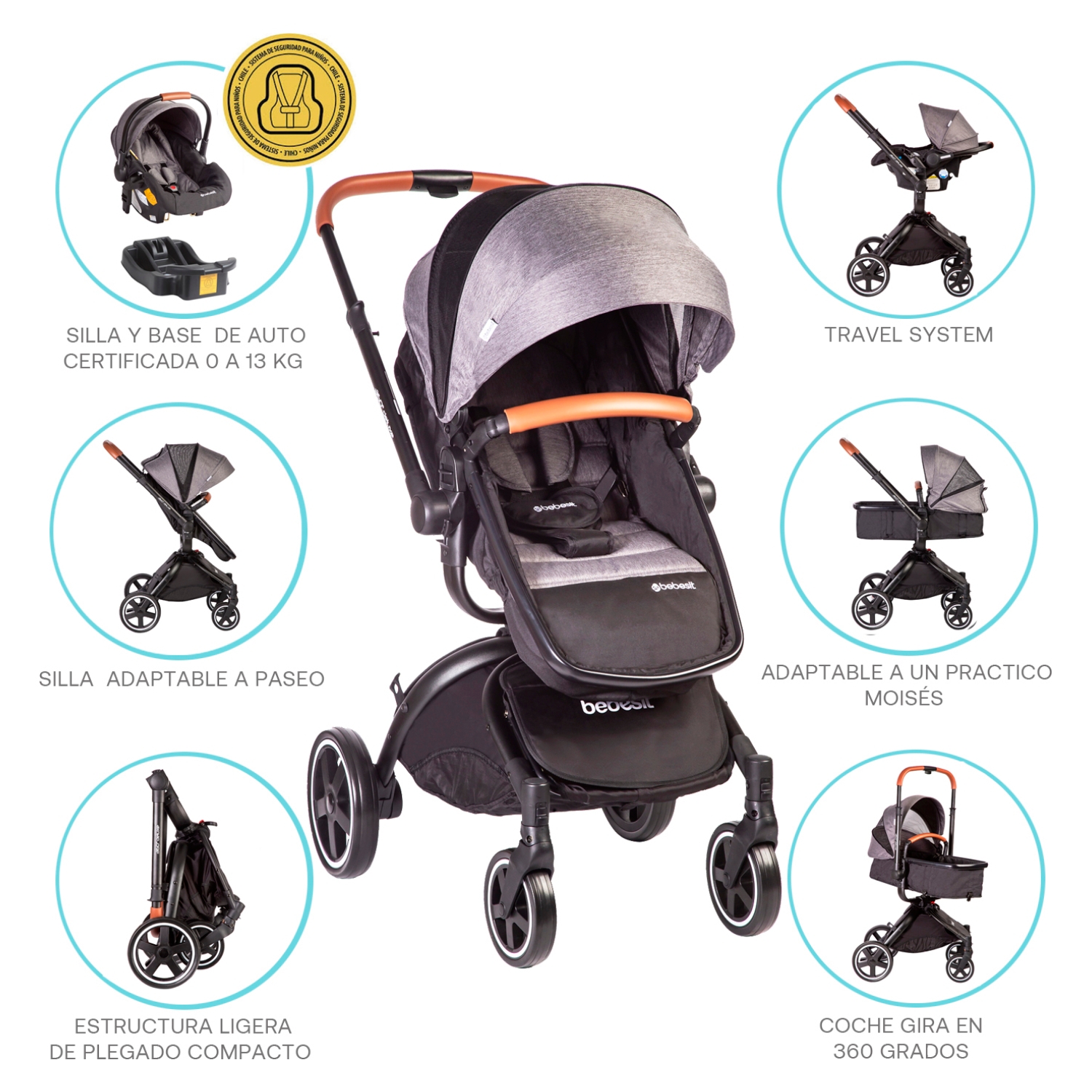 Coche Cuna Travel System Deluxe 360° Bebesit
