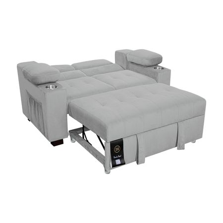 Sofá Cama Baltimore con Porta Vasos y Bolsillos Laterales 2 plz Gris Claro