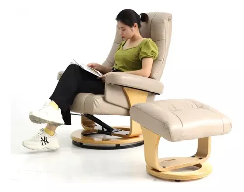 Sillon Reclinable Elegante Giratorio Otoman Taburete Vanlig Color Beige Diseño De La Tela Lujo Vinipiel