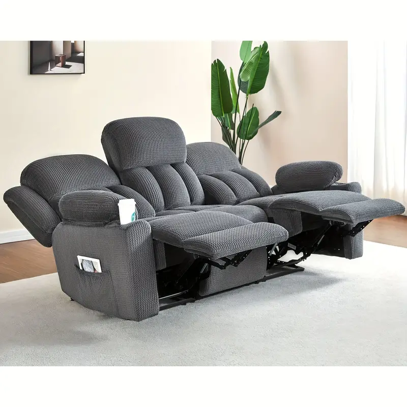 Sofá reclinable de 3 plazas, sofá de 85 pulgadas con portavasos para , sofá gris de gran tamaño con reclinable de doble respaldo. detalles 3