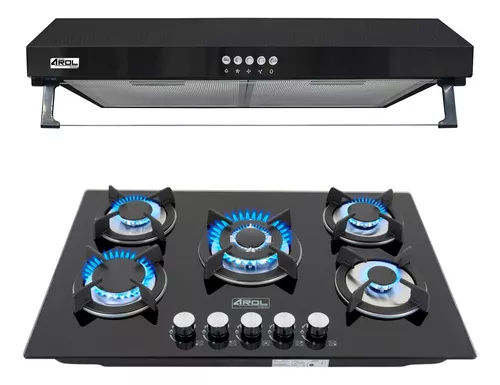 Combo Parrilla y Campana Slim 80 cm Negro Arol - Parrilla P-CN5Q77 y Campana CSL-80BL