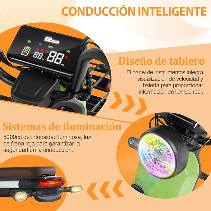 YELOTE Bicicleta Electrica Moto Electrica Velocidad Máxima 35KM/H,Autonomía 40-45KM,Baterías de Gran Capacidad de 20AH con Alarma