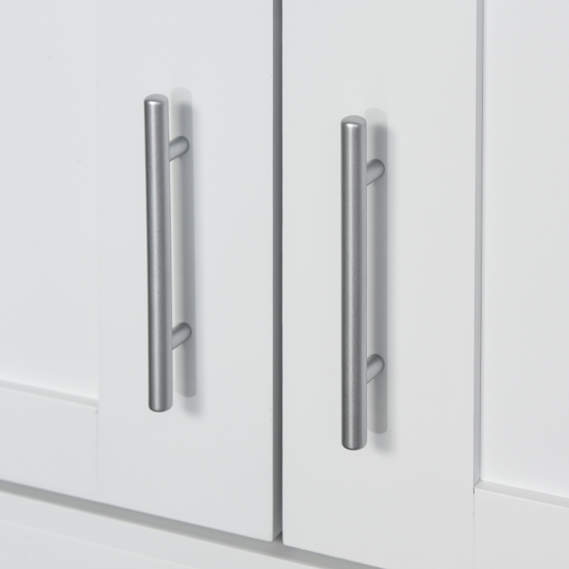 Armario con puertas y cajones, estantería ajustable.