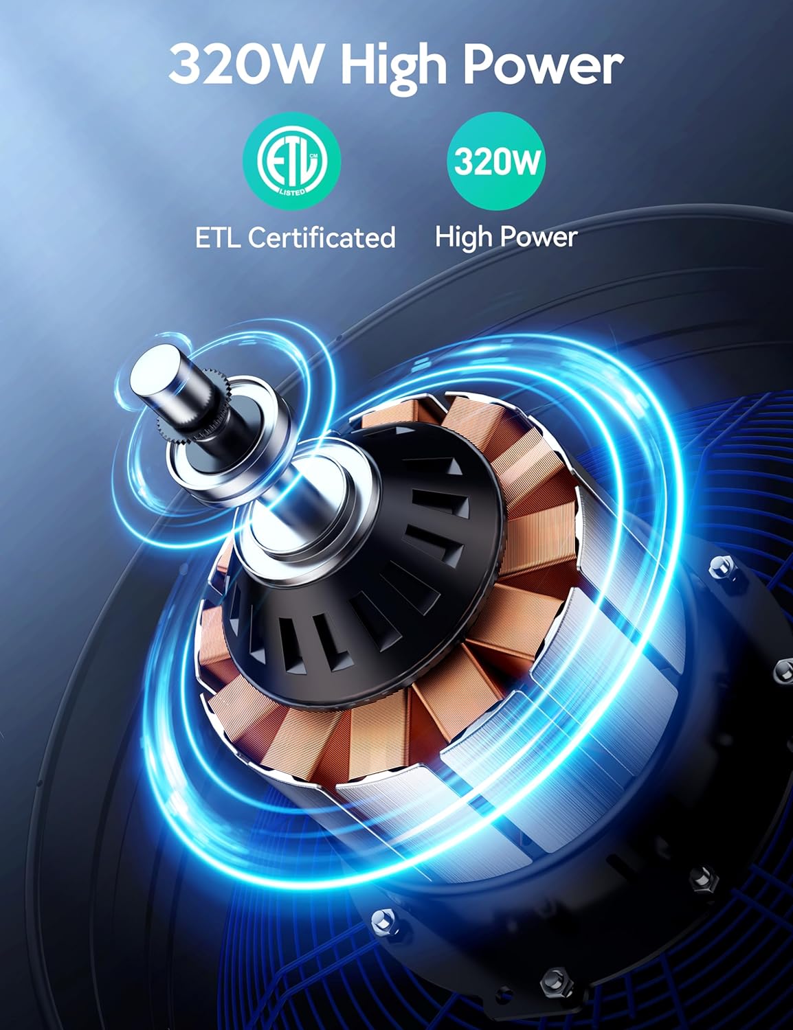 VAGKRI Ventilador Industrial de Tambor de 24 Pulgadas, Ventilador de Piso de Alta Velocidad de 320W, Circulador de Aire Metálico de 3 Velocidades para Trabajo Pesado, Inclinación de 360° con Mango